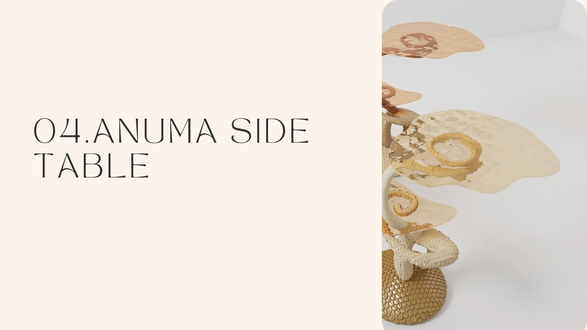 ANUMA side table collection cover with a sculptural table detail.