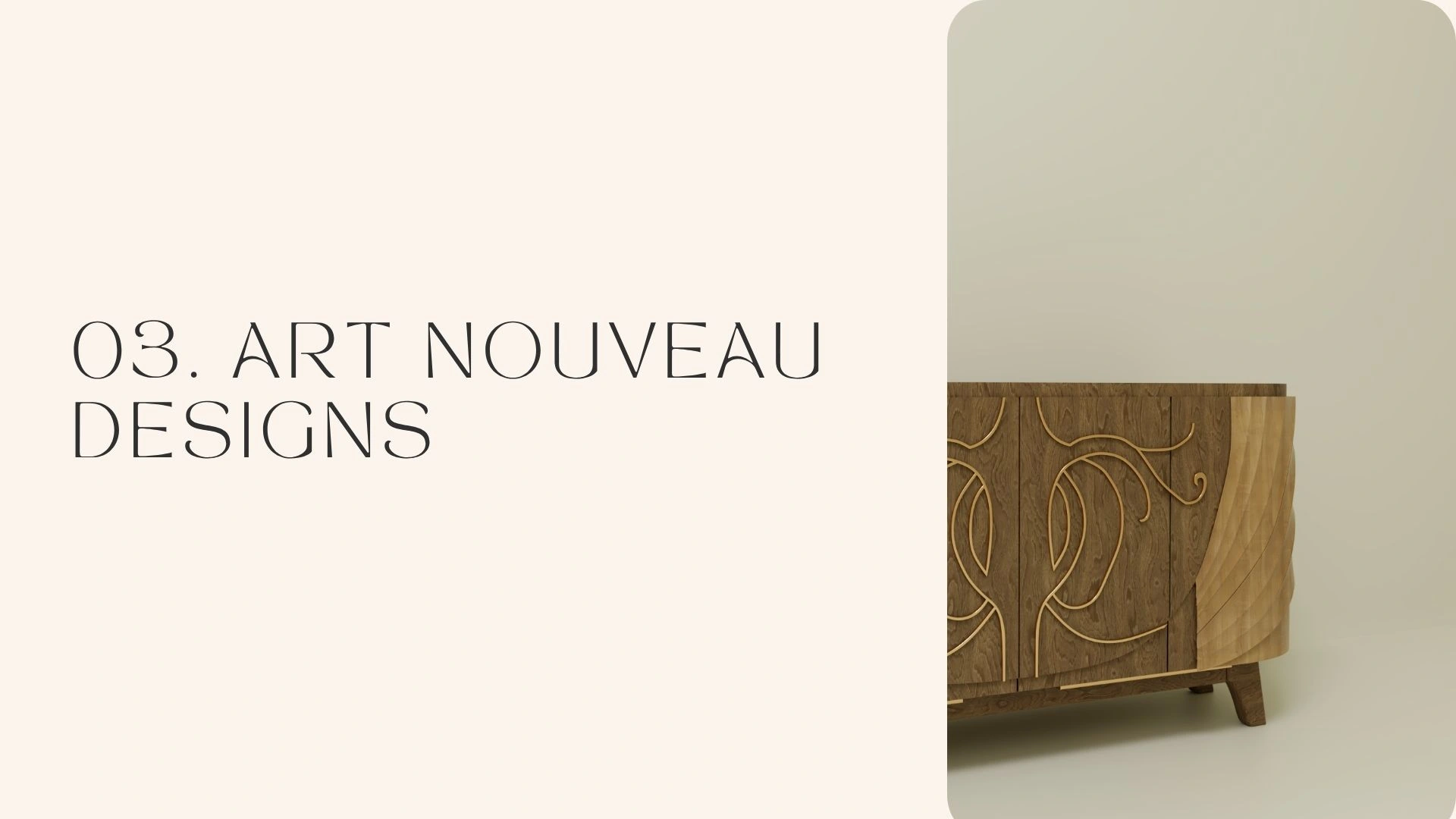 Art Nouveau furniture collection cover board with an ornamental cabinet rendering.